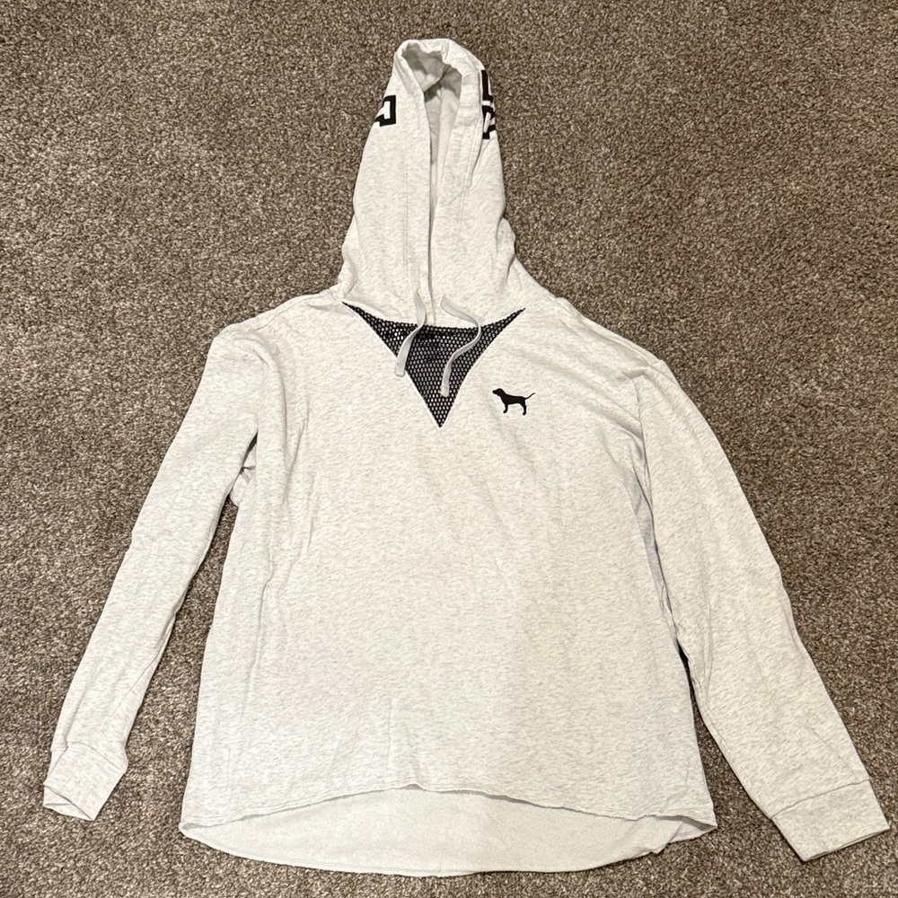 Victoria's Secret Light Gray Pullover Hoodie with Black Logo